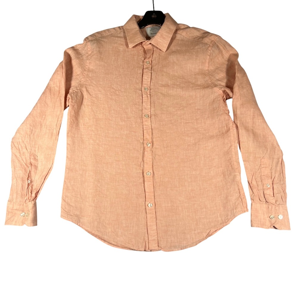 Murano Baird McNutt Irish Linen Shirt Mens M Peach Orange Long Sleeve Button‎ Up